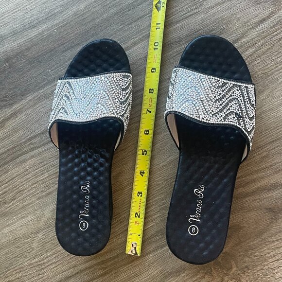 Verano Rio Women's Black & Silver Rhinestone Slide Wedge Sandals  Size 8 - Picture 2 of 9